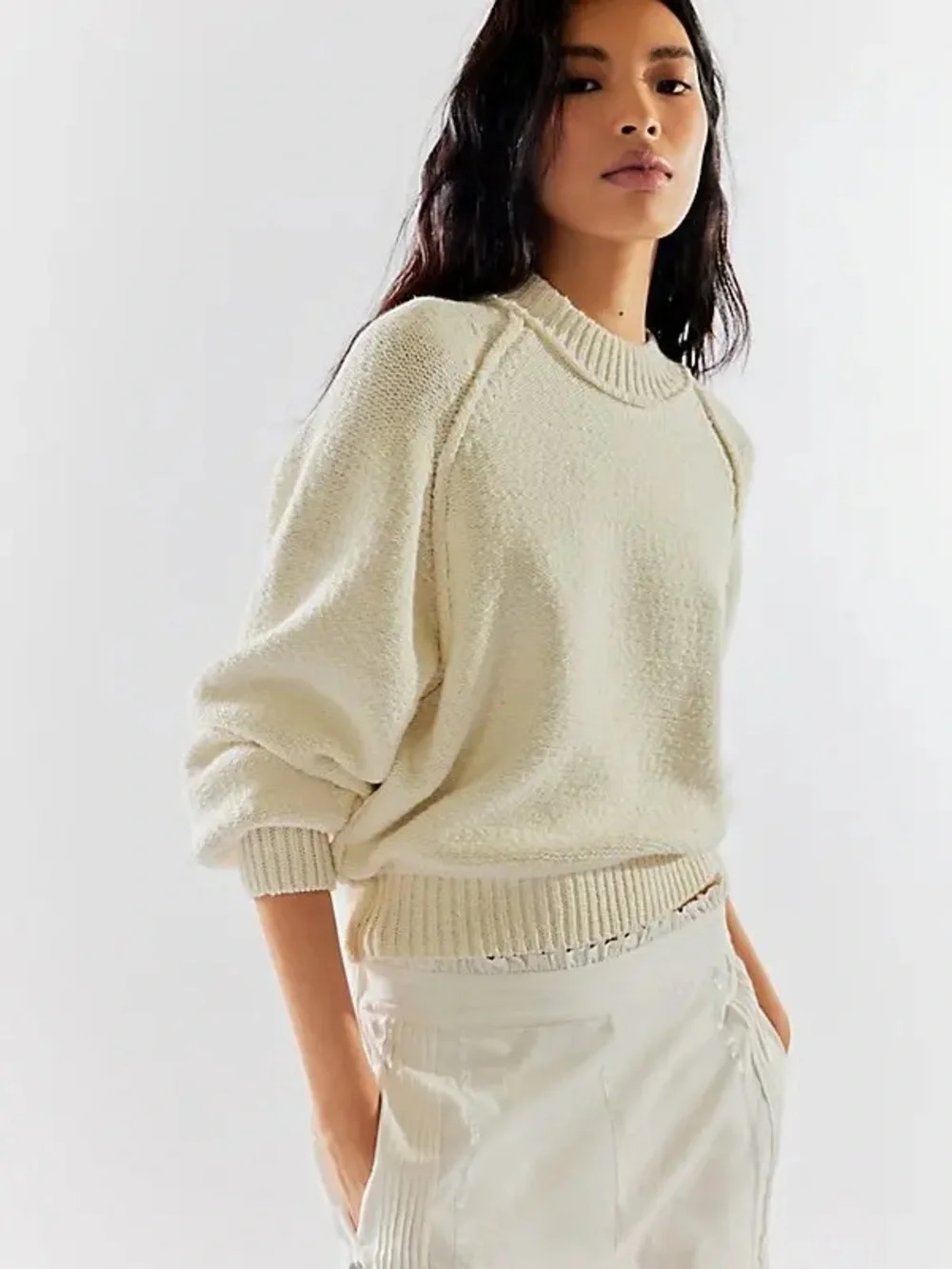 Free People Riley pull over sweater in creamy white - medium - perfect condition